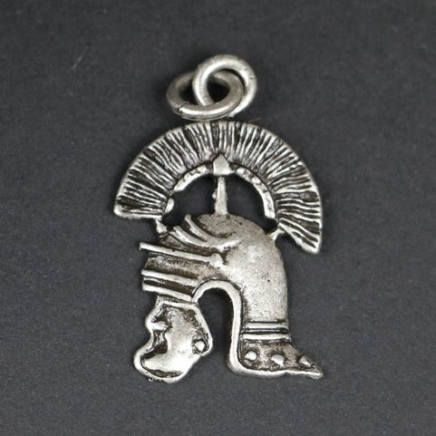 CENTURION, ROMAN HELMET, ZINK PENDANT, ANTIQUE SILVER