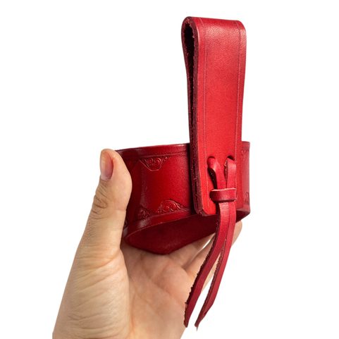 FLOWER, LEATHER DRINKING HORN HOLDER, RED