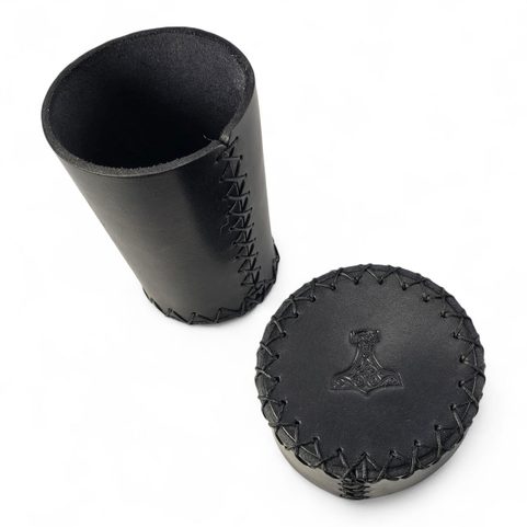 LEATHER CUP FOR DICE WITH LID - THOR'S HAMMER