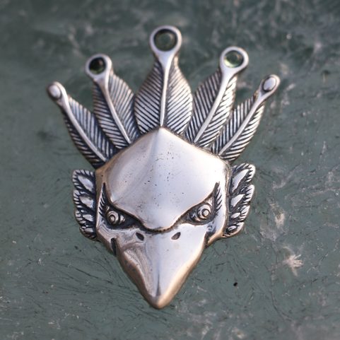 FEUERVOGEL MIT MOLDAVIT, SILBERANHÄNGER AG 925 12G
