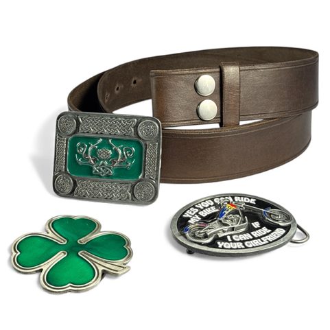 LEATHER BELT WITH BUCKLE CHANGE SYSTEM, BROWN