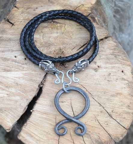 FÁFNIR AND TROLL CROSS , FORGED PENDANT, LEATHER BOLO