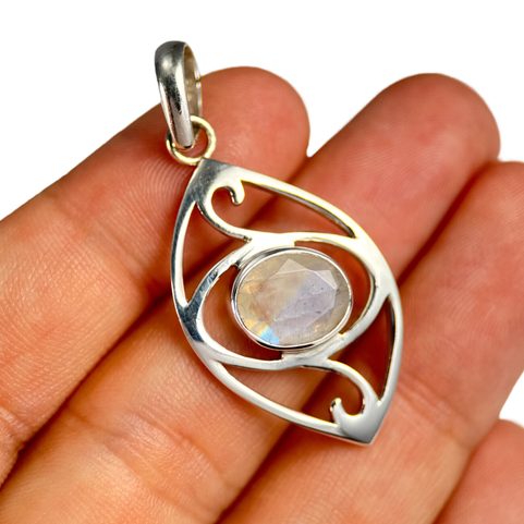 VEDA, SILVER PENDANT, RAINBOW MOONSTONE AG 925/1000