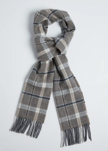 IRISH SCARF, FOXFORD GREY AND MINK CHECK