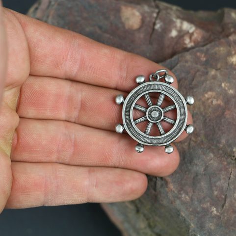 STEERING WHEEL, MASSIVE ZINC PENDANT, ANTIQUE SILVER