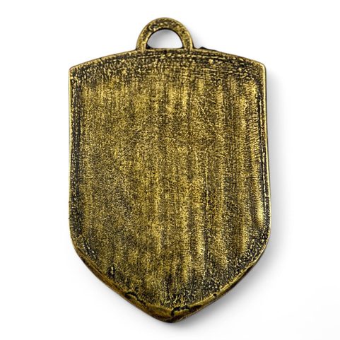 ROSE OF ROSENBERG, MEDIEVAL COAT OF ARMS IN SHIELD, ZINC, OLD BRASS, ENAMEL