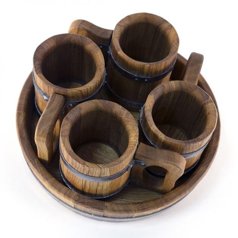 OAK SET OF 4 CUPS 0.5 L AND TRAY