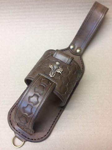 SCOTTISH THISTLE, LEATHER BEER HOLSTER KOOZIE