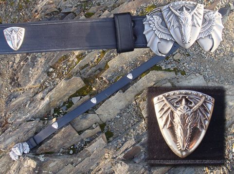 DRAGON SHIELD, BLACK LEATHER BELT