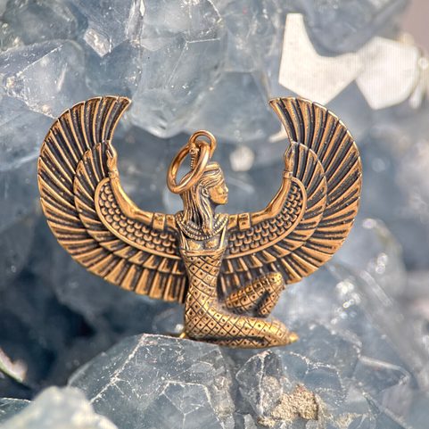WINGED ISIS, EGYPTIAN GODDESS, BRONZE PENDANT