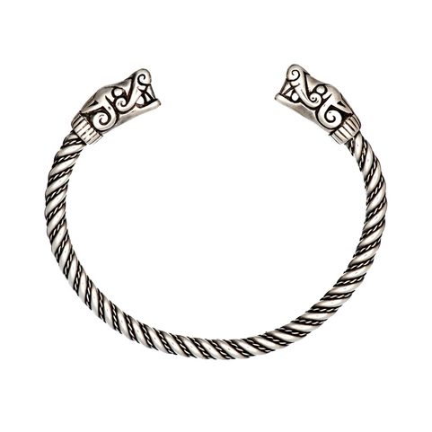 WOLF HEADS, VIKING BRACELET, BURG, GOTLAND, STERLING SILVER, 43 G