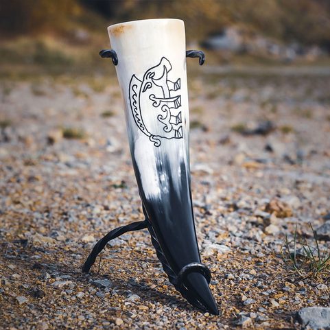CELTIC BOAR, CARVED DRINKING HORN