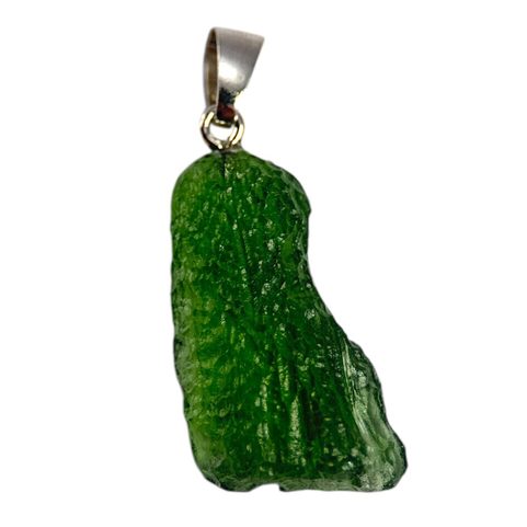 MOLDAVITE XL TEKTITE FROM BOHEMIA, SILVER PENDANT