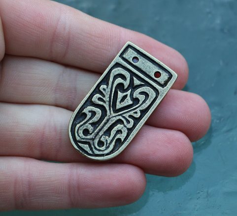 SLAVIC BELT STRAP END, GREAT MORAVIA ANTIQUE BRASS