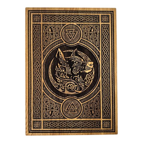 FENRIR ET VALKNUT- DÉCORATION MURALE LOUP, BOIS 32X46 CM