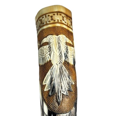 HUGINN AND MUNINN, DECORATED VIKING HORN