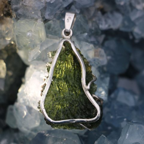 FERN, SILVER PENDANT WITH MOLDAVITE
