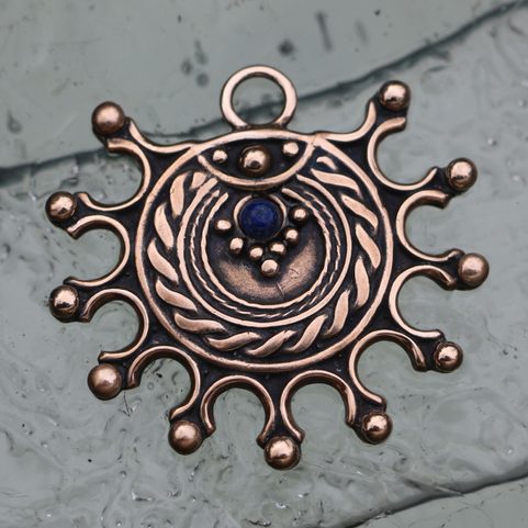 DEVANA, SLAVIC SUN AMULET, BRONZE LAPIS