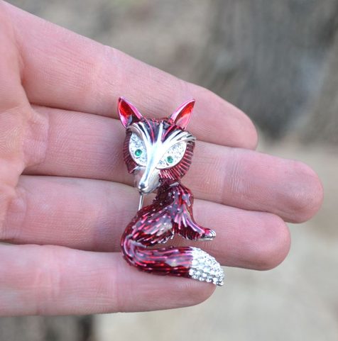FOX, HAND PAINTED COSTUME BROOCH