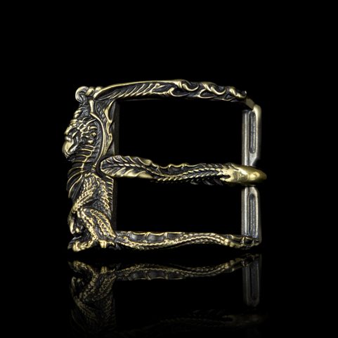 DRAGON, BELT BUCKLE, BRASS - RECTANGULAR