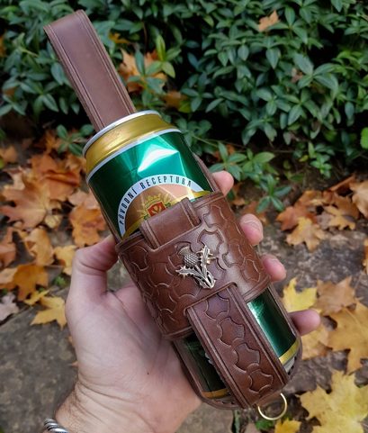 SCOTTISH THISTLE, LEATHER BEER HOLSTER KOOZIE