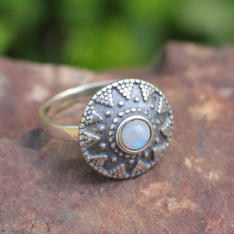 SLAVIC RING WITH RAINBOW MOONSTONE