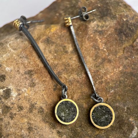 BOUCLES D'OREILLES EN ARGENT - MOLDAVITE, AG 925/1000