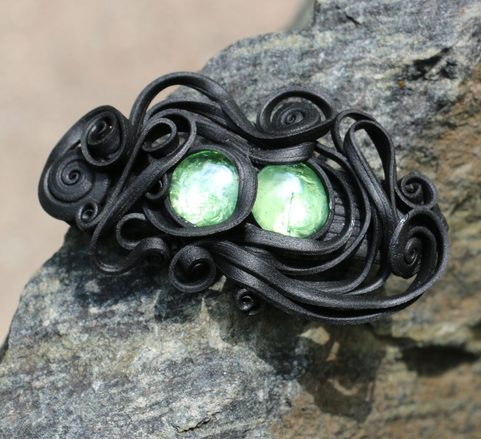 GREEN GLASS, HAIR BROOCH
