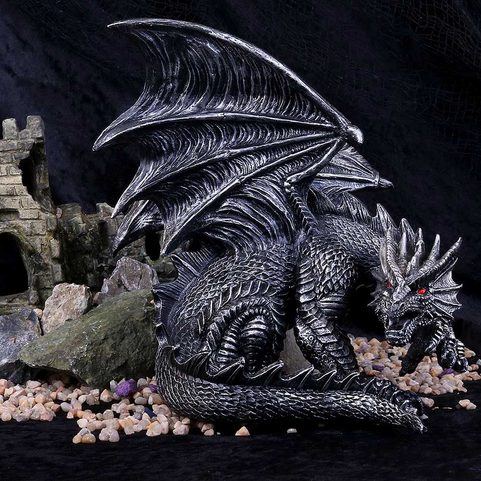 OBSIDIAN DRAGON FIGURINE 25CM