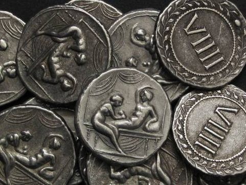 ROME, EROTIC TOKEN SPINTRIA VIIII, 1ST CENTURY, TIN REPLICA