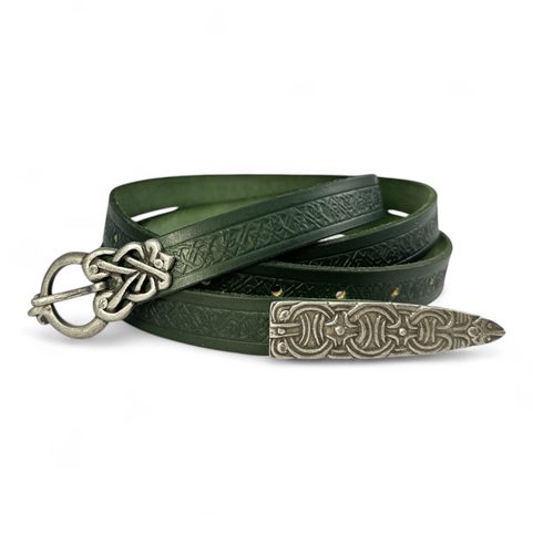 BORRE VIKING BELT DECORATED, GREEN, ANTIQUE SILVER