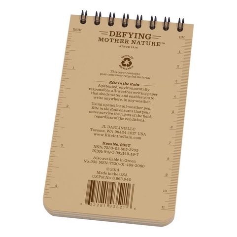 RITE IN THE RAIN - ALL-WEATHER NOTEBOOK - 3X5'' - 935 - TAN