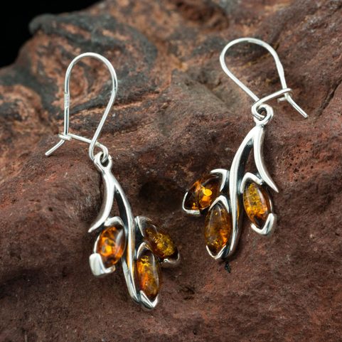 RENIA, BOUCLES D'OREILLES EN AMBRE, ARGENT