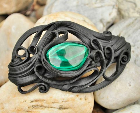 FERMOIR À CHEVEUX EN MALACHITE