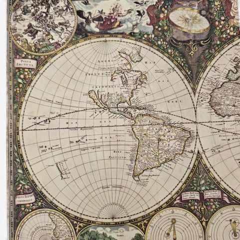 WELTKARTE NOVA TOTIUS TERRARUM ORBIS TABULA, FREDERIK DE WIT, HANDGESCHÖPFTES PAPIER