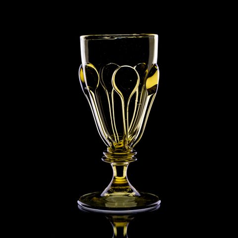 PERCHTA, BOHEMIAN MEDIEVAL GOBLET, GREEN FOREST GLASS