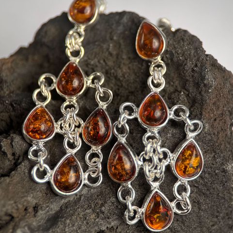 ELIZABETH, BOUCLES D'OREILLES EN ARGENT, AMBRE, AG 925/1000
