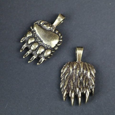 BEAR PAW PENDANT, ZINC, ANTIQUE BRASS