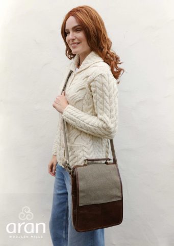 SAC EN CUIR EN TWEED IRLANDAIS D'ARAN WOOLLEN MILLS