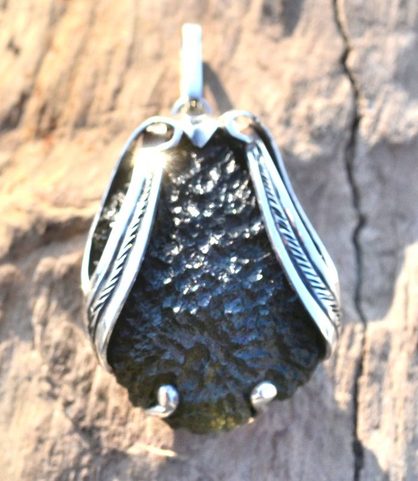 LACERTA, CZECH MOLDAVITE STERLING SILVER PENDANT