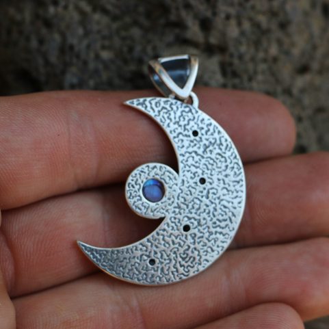 LUNA-ANHÄNGER, IOLITH UND MONDSTEIN, SILBER 925 11G