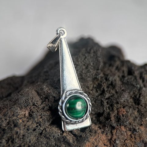 TRIANGLE - MALACHITE, PENDANT, SILVER