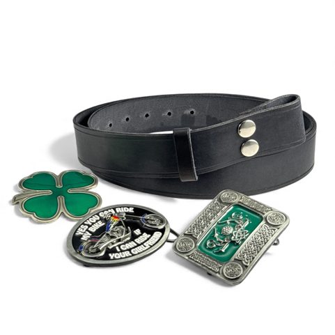 LEATHER BELT WITH BUCKLE CHANGE SYSTEM, BLACK