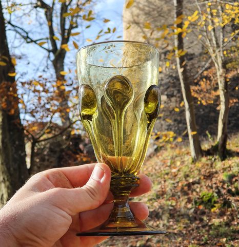 PERCHTA, BOHEMIAN MEDIEVAL GOBLET, GREEN FOREST GLASS