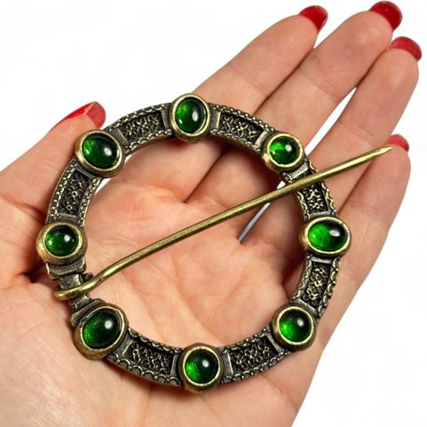 NORICA, LARGE MEDIEVAL CLOAK BROOCH WITH GLASS