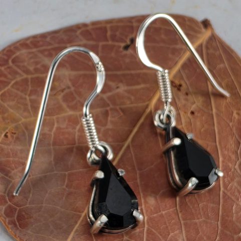 SILVER EARRINGS WITH BLACK GLASS NOIR, STERLING SILVER 925
