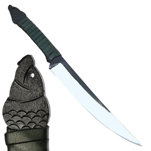 CARPE, COUTEAU DE PÊCHE ET ÉTUI EN CUIR