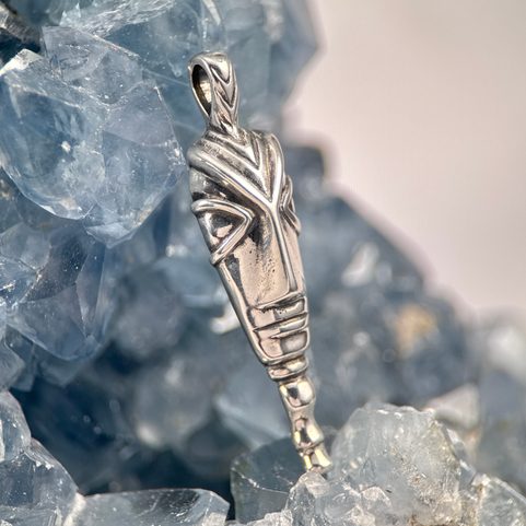 CELTIC HEAD, LA TENE REPLICA, MOTIVE FROM FIBULA, TALISMAN, SILVER PENDANT, AG 925