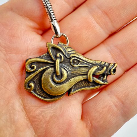 CELTIC BOAR KEYCHAIN, ZINC OLD BRASS