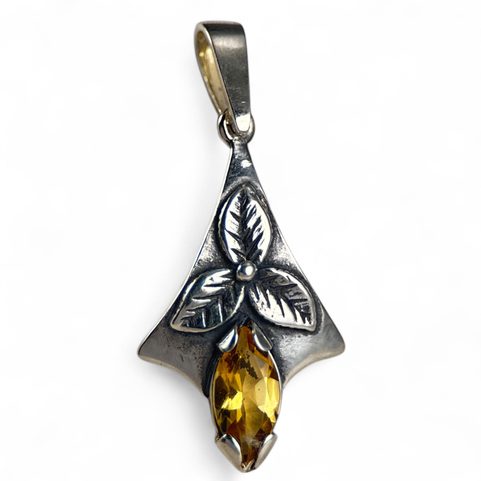 SHAMROCK, PENDANT, SILVER 925 AND CITRINE
